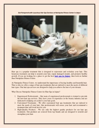 Get Pampered with Luxurious Hair Spa Services at Nutripulse Fitness Center in Jaipur