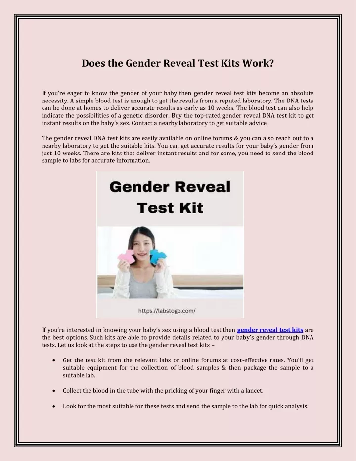 does the gender reveal test kits work
