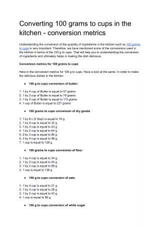 Converting 100 grams to cups in the kitchen - conversion metrics