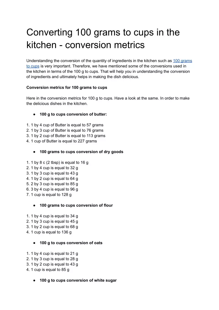 converting 100 grams to cups in the kitchen