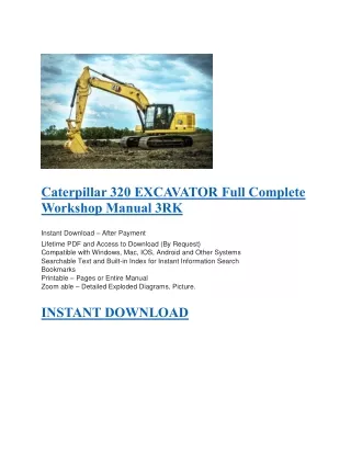 Caterpillar 320 EXCAVATOR Full Complete Workshop Manual 3RK
