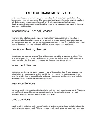 types of financial services