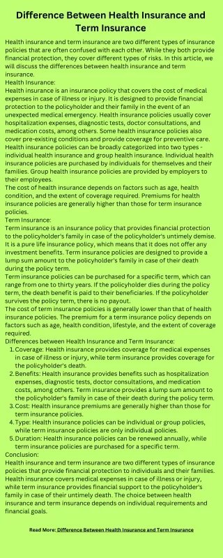 Difference Between Health Insurance and Term Insurance