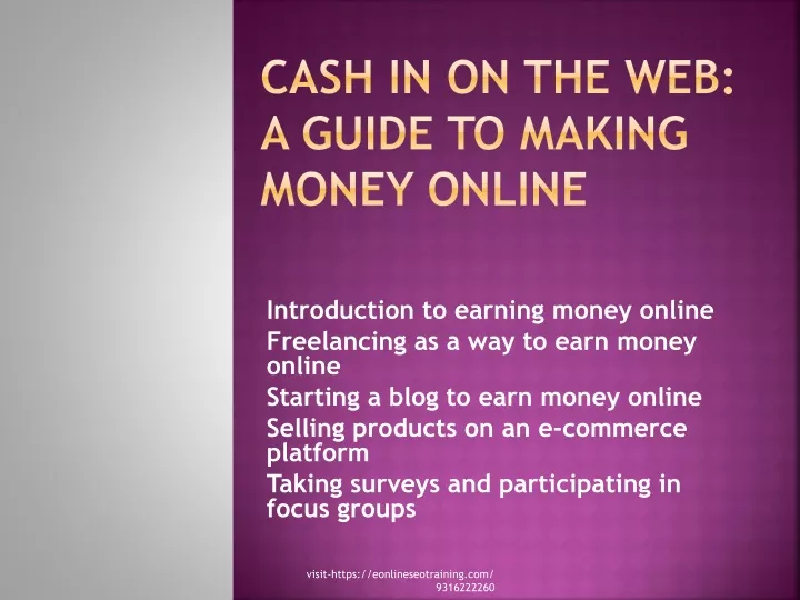 cash in on the web a guide to making money online