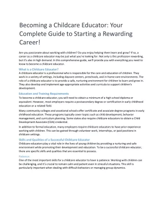 Becoming a Childcare Educator: Your Complete Guide to Starting a Rewarding Caree