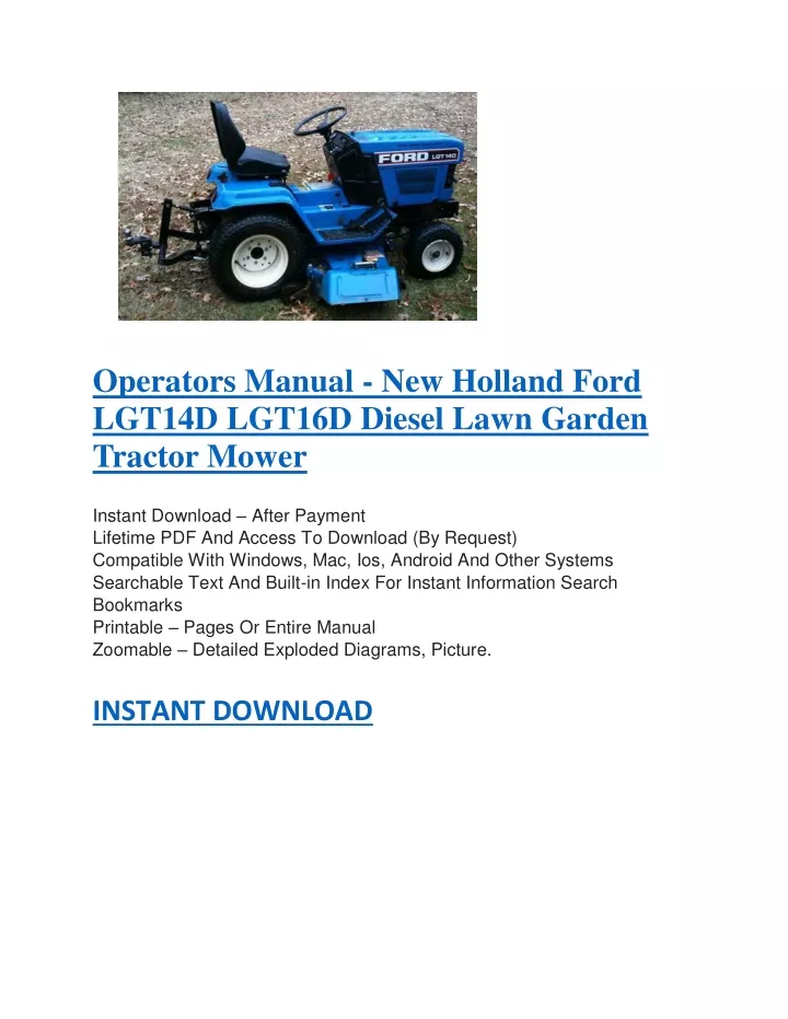 operators manual new holland ford lgt14d lgt16d