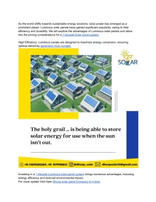 Dhoop solar - Decoding the Value_ Luminous Solar Panels and 1 Kilowatt Pricing
