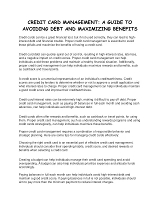 credit card management a guide to avoiding debt