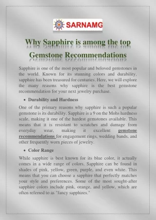 Why Sapphire is among the top Gemstone Recommendations