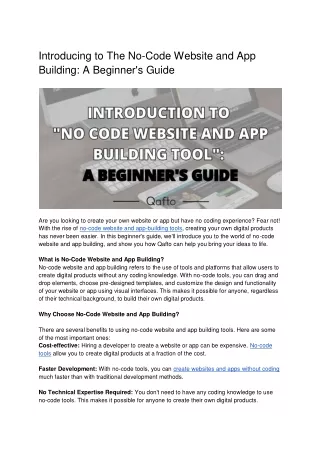 Introduction to No-Code Website and App Building_ A Beginner's Guide, Qafto