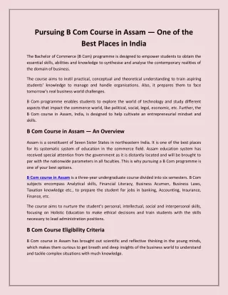 Pursuing B Com Course in Assam – One of the Best Places in India