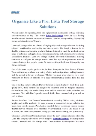 Organize Like a Pro: Lista Tool Storage Solutions