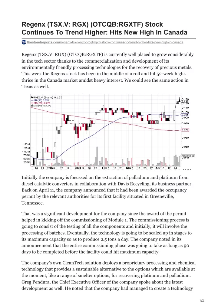 regenx tsx v rgx otcqb rgxtf stock continues