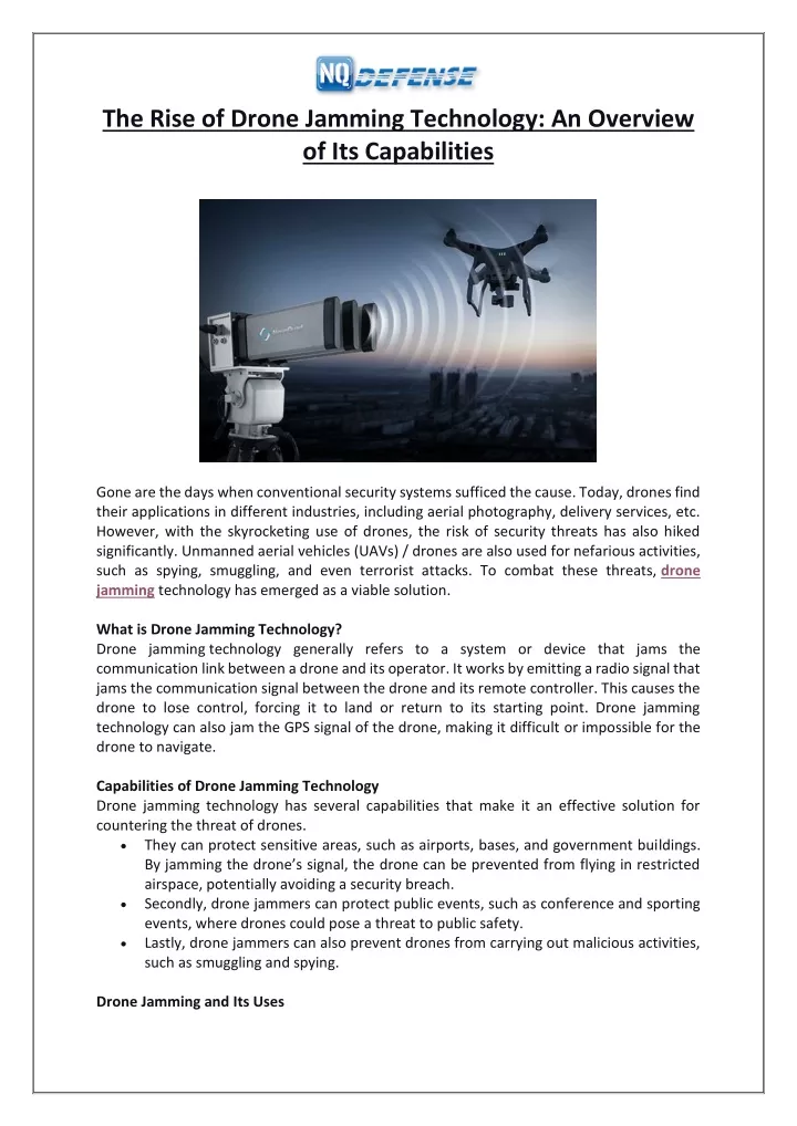 the rise of drone jamming technology an overview