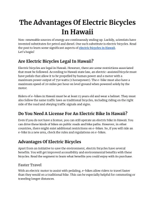 The Advantages of Electric Bicycles in Hawaii | Segway Maui