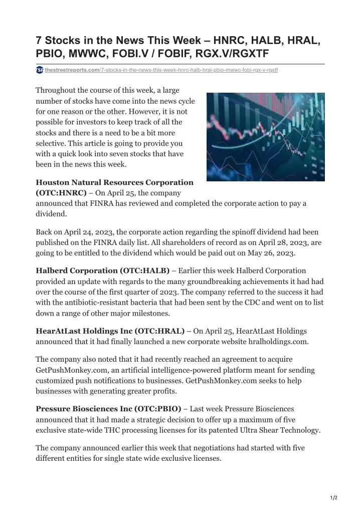 7 stocks in the news this week hnrc halb hral