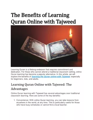 The Benefits of Learning Quran Online with Tajweed