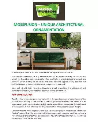 MOSSFUSION – UNIQUE ARCHITECTURAL ORNAMENTATION