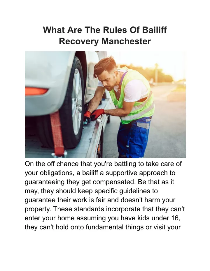 what are the rules of bailiff recovery manchester