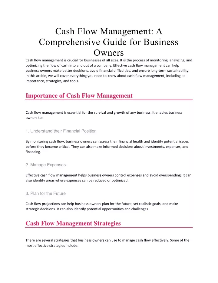 cash flow management a comprehensive guide