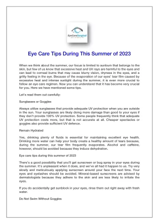Eye Care Tips During This Summer of 2023