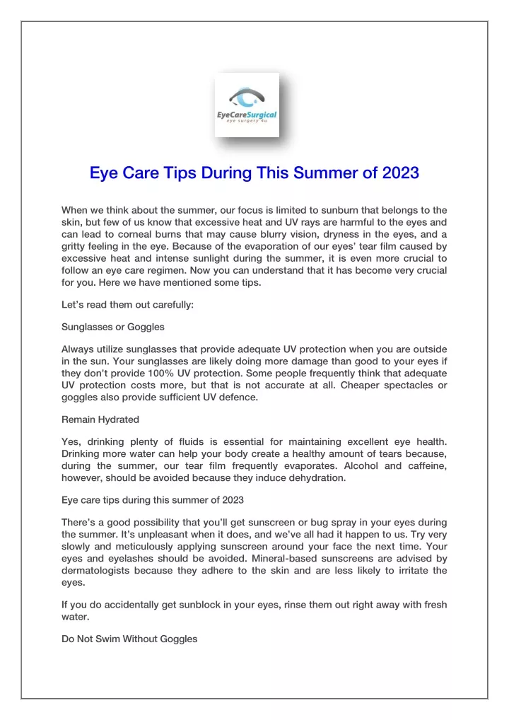 eye care tips during this summer of 2023