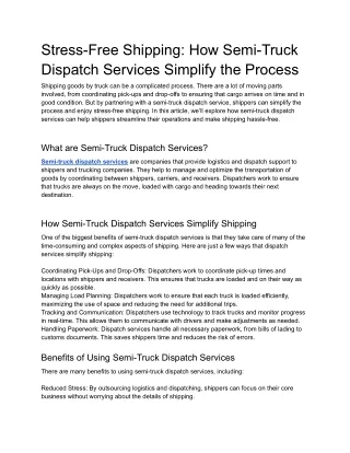 Semi Truck dispatch services