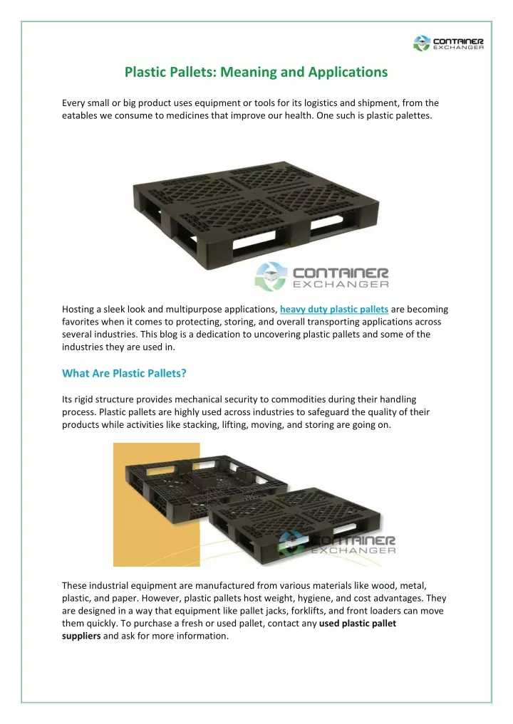 plastic pallets meaning and applications