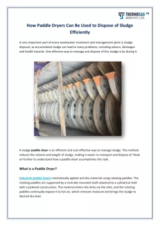 how paddle dryers can be used to dispose