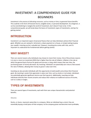 investment a comprehensive guide for beginners