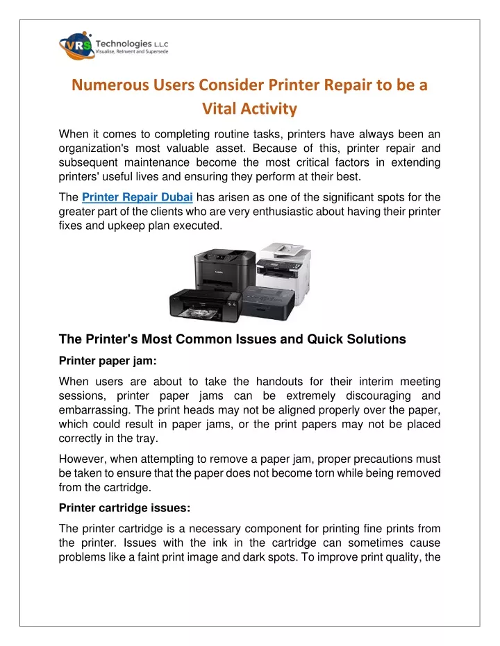 numerous users consider printer repair