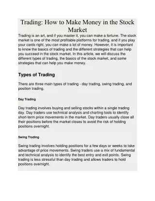 trading how to make money in the stock market