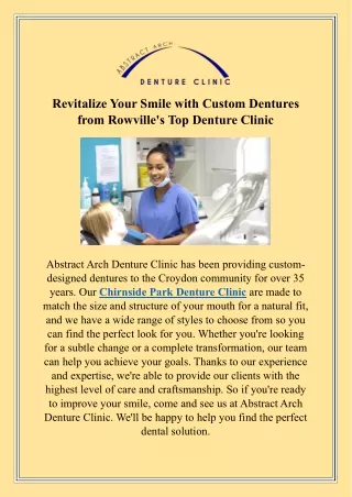 Revitalize Your Smile with Custom Dentures from Rowville