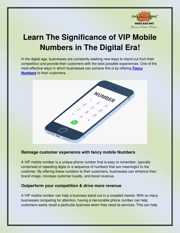 learn the significance of vip mobile numbers