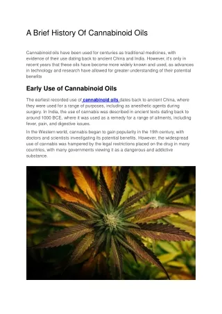 A Brief History Of Cannabinoid Oils
