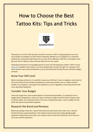 Tips for Choosing the rights Tattoo Kits | Genisynth