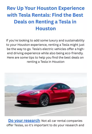 Rev Up Your Houston Experience with Tesla Rentals Find the Best Deals on Renting a Tesla in Houston