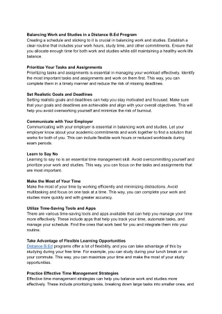 Balancing Work and Studies in a Distance B.Ed Program