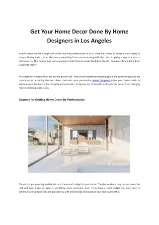 Get Your Home Decor Done By Home Designers  in Los Angeles