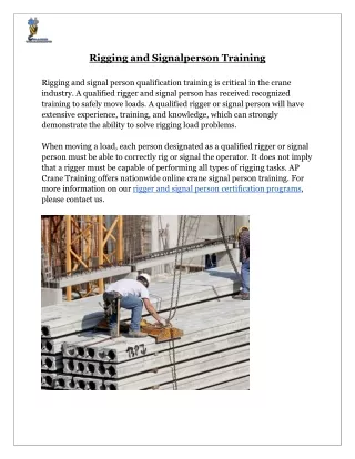 Get Certified in Rigging & Signalperson Training