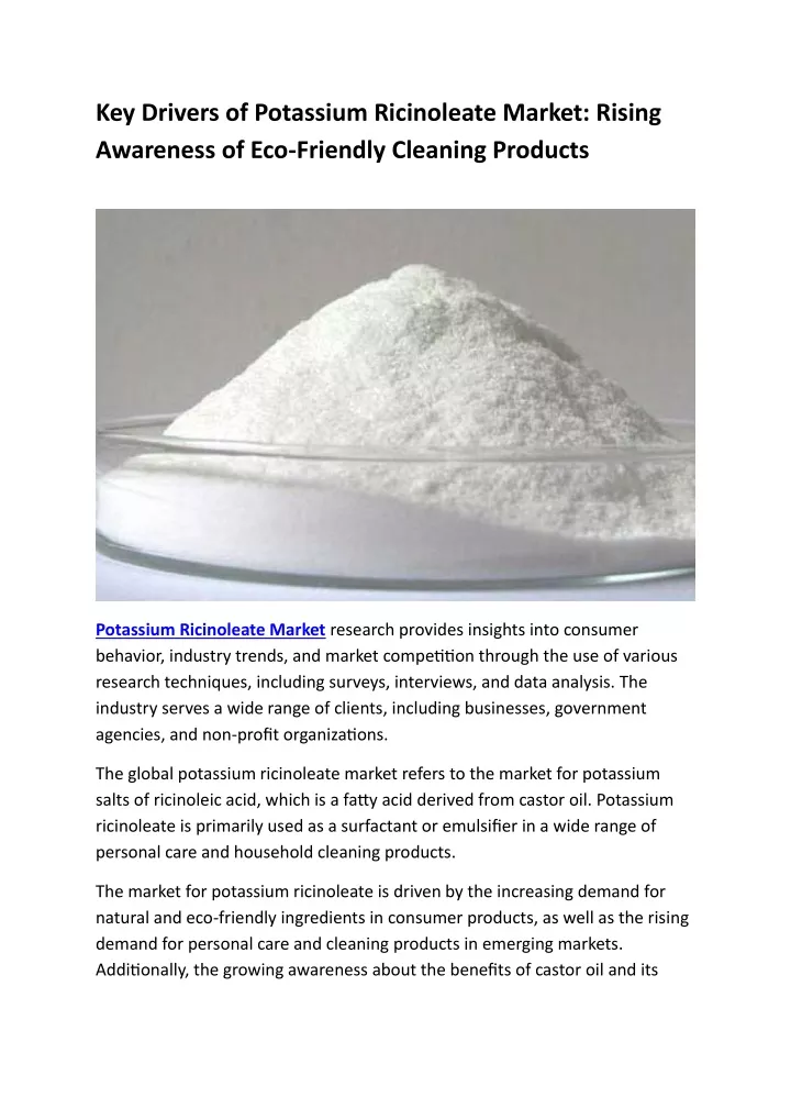 key drivers of potassium ricinoleate market