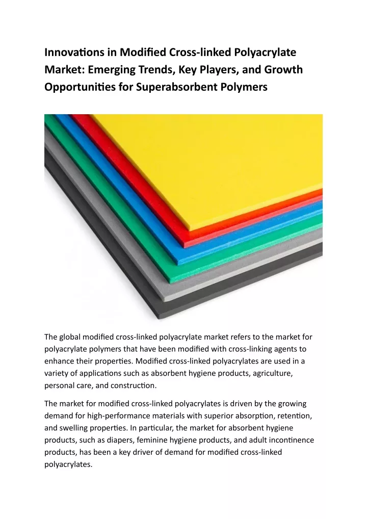 innovations in modified cross linked polyacrylate