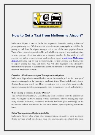 How to Get a Taxi from Melbourne Airport