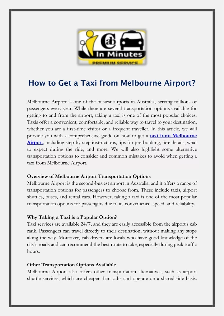 how to get a taxi from melbourne airport