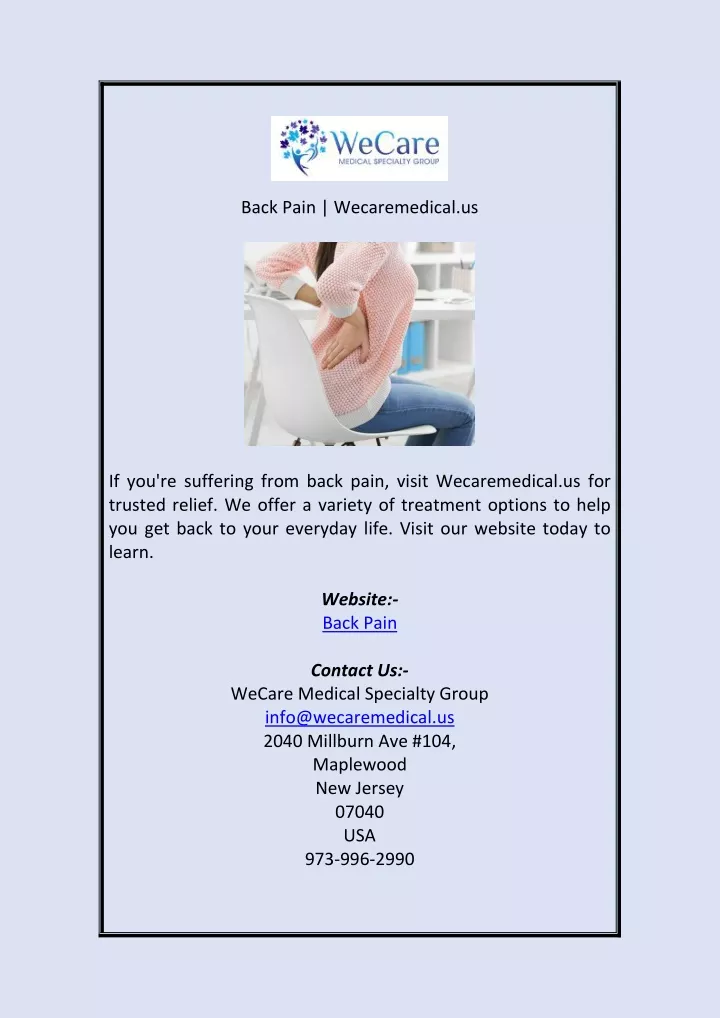 back pain wecaremedical us