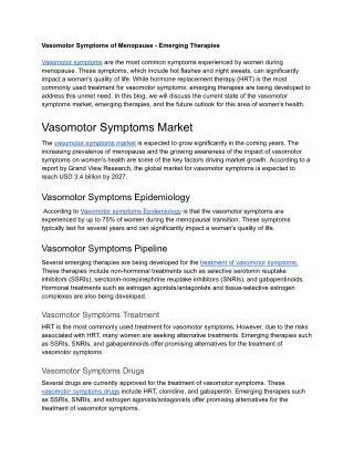 Vasomotor Symptoms of Menopause - Emerging Therapies
