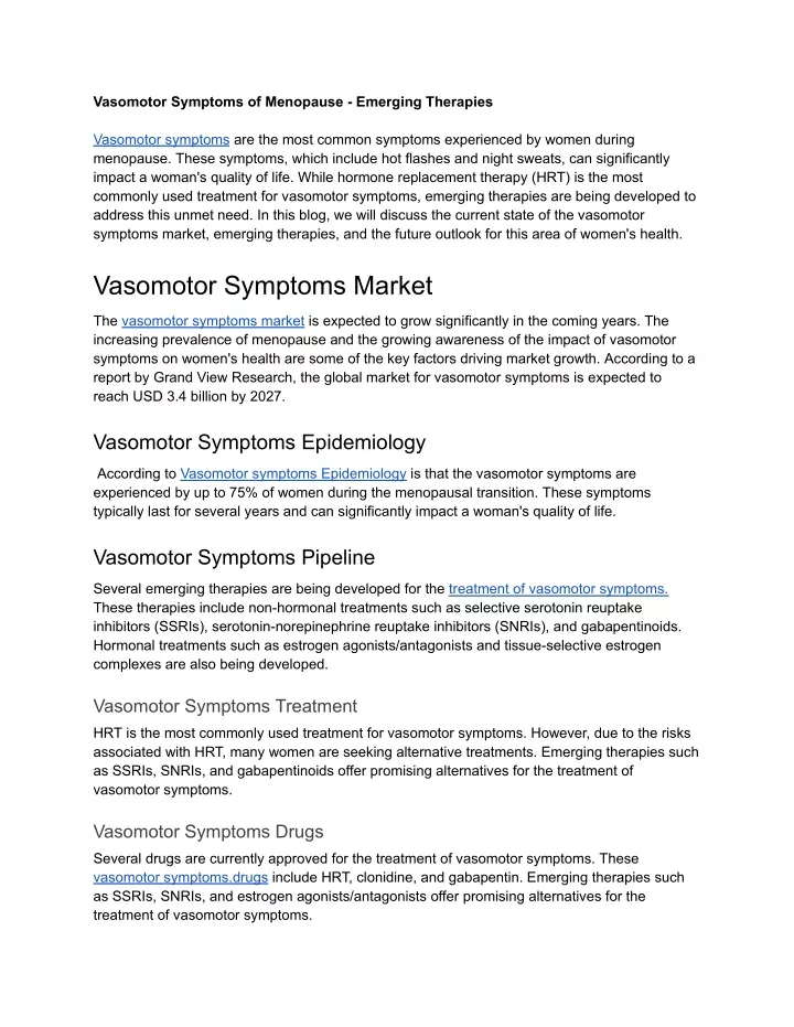 vasomotor symptoms of menopause emerging therapies