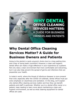 Why Dental Office Cleaning Services Matter_ A Guide for Business Owners and Patients