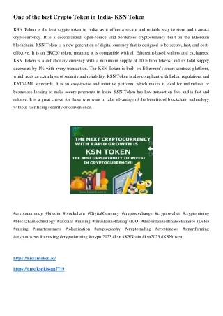 one of the best crypto token in india ksn token