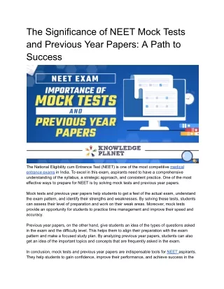 The Significance of NEET Mock Tests and Previous Year Papers: A Path to Success